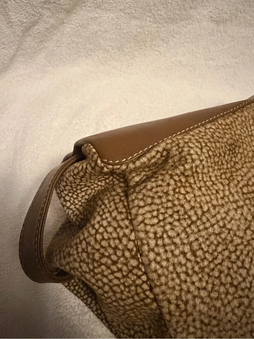 Borbonese Textured Brown Shoulder Bag with Adjustable Strap